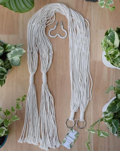 2 Pack Macrame Plant Hanger 47 Inches,Indoor Plant Hanger with Tassel for Boho Home Decor, Hanging Plant Holder with 2 Hooks (Ivory)