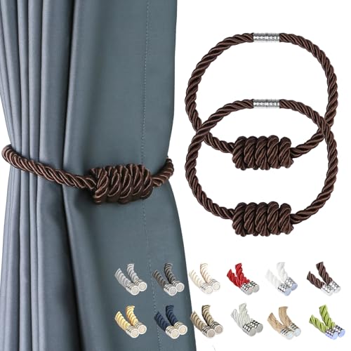 BEL AVENIR Magnetic Curtain Tiebacks, Decorative Drapery Holdbacks Modern Woven Tie-Backs with Exquisite Knot (Coffee, 2 Pack) - color: Coffee, size: 2 Pack