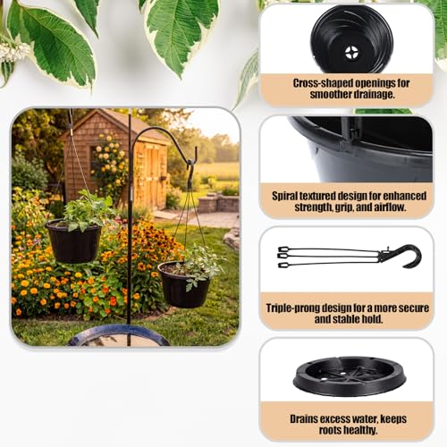 8 Pcs 10 Inch Modern Euro Swirl Hanging Planter Uv-Resistant Plastic Hanging Basket Smart Drainage Lightweight Indoor Outdoor Flower Pots for Garden Porch Balcony Patio Home Decor (Black) - color: Black
