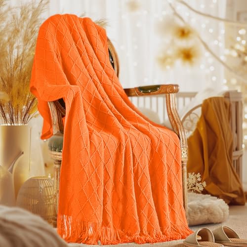 inhand Fall Throw Blanket Burnt Orange Halloween Decor for Couch, Soft Living Room Home Decor Knitted Blanket, Outdoor Lightweight Autumn Blanket, Farmhouse Warm Fall Decoration Indoor, 50"x60" - color: Burnt Orange, size: 50"x60"