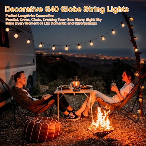 Outdoor G40 LED Globe String Lights 50Feet Dimmable Waterproof Shatterproof Patio Lights with 52 Bulbs Connectable Commercial Hanging Light for Christmas Patio House Backyard Balcony Party(Black) - color: Black, size: 50FT-50 Sockets-Warm White