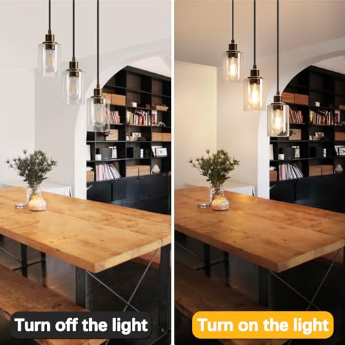 MAXvolador Industrial 3-Light Pendant Light, Adjustable Hanging Light Fixture with Clear Glass Shade, Pendant Lighting E26 Base Ceiling Lamp, Oil-Rubbed Bronze - color: Oil-Rubbed Bronze