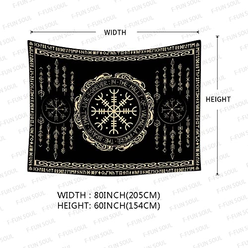 F-FUN SOUL Nordic Vikings Tapestry, Large 80x60inches Soft Flannel, Vegvsir Symbol Amulet Celtic Rune Scandinavian Aesthetic Mythology Tapestry Wall Hanging for Bedroom Living Room Decor GTZYFS1624 - color: Vegvsir, size: 60"L x 80"W