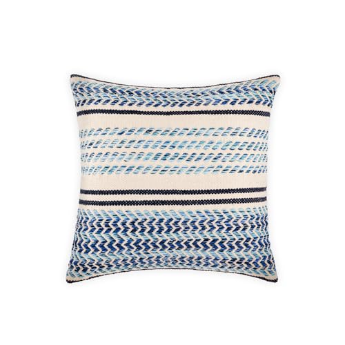 · REDEARTH · Boho Textured Throw Pillow Cushion Covers - Woven Tufted Decorative Farmhouse Cases Set for Couch - Bed - Chair - Dining - Covered Patio - 100% Cotton (18"x18" - Indigo Natural) Pack of 2 - color: Serenity Twill Indigo, size: 18" x 18" (Pack