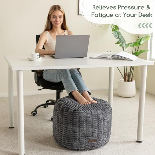 HIGOGOGO Pouf Ottoman Stuffed Round Modern Foam Filled Foot Rest Poufs for Living Room Chair Decorative 20 X 15 Inches Boho Relax Stool for Wedding Christmas Party, Dark Grey - color: Dark Grey, size: 20"D x 20"W x 15"H