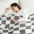 Snuggle Sac Faux Fur Checkered Blanket Twin Size with Soft Knitted Microfiber Fabric,Cozy Soft Warm Blanket for Sofa Bedroom Living Room,Grey Checker,60x80 inches - color: Grey White, size: Twin(60"x80")