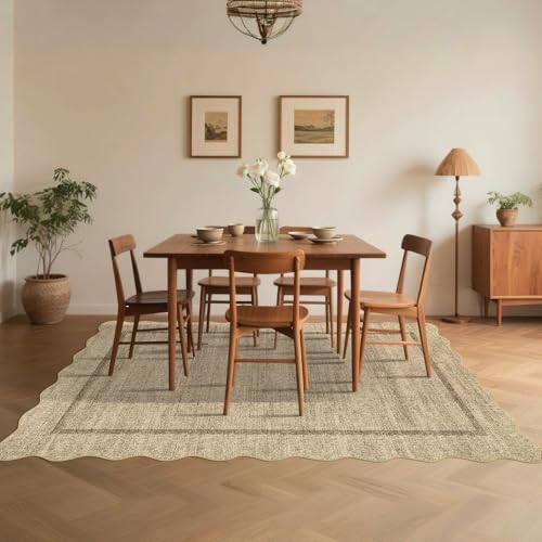 GarveeHome Scalloped Washable Rugs 8x10 Area Rugs for Living Room Modern Non Slip Throw Rugs Large Rug for Bedroom Low Pile Non Shedding Stain Resistant Carpet for Dining Room 8 ft x10 ft Jute - color: Jute, size: 8' x 10' (Rectangular)