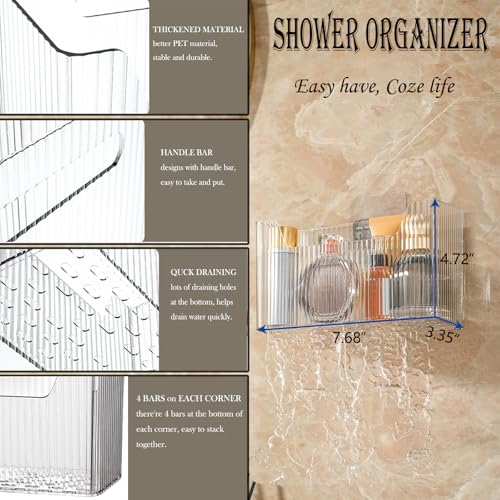 Lae Nuvole Set Of 2 Cabinet Door Organizer Wall Mounted Shower Basket, Shower Caddy Stackable Plastic Adhesive Organizer for Bathroom, Kitchen, Cabinet, Pantry, Makeup, BPA Free, Clear - color: Clear