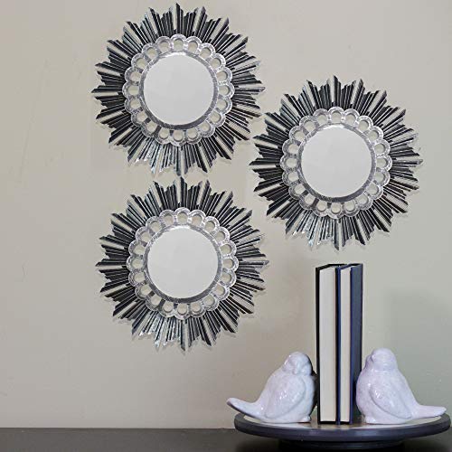 Northlight Set of 3 Floral Sunburst Brushed Silver Round Mirrors 9.5"