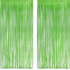 Lime Green Streamers Party Backdrop - GREATRIL Tinsel Curtain for St Patrick's Day/Frog/Wizard - 3.2ft X 8.2ft - 2 Packs - color: Lime Green