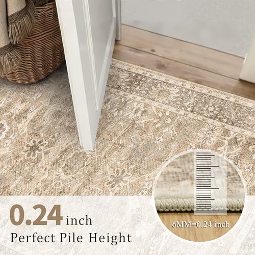 2x3 Entryway Rug Beige Washable Vintage Rugs for Entryway Kitchen Low Pile Non-Slip Door Mat Traditional Distressed Small Throw Area Rugs for Kitchen Entrance Bathroom Beige - color: Beige, size: 2'*3'(Rectangular)