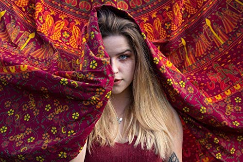 RAJRANG Red Hippie Tapestries - Elephant Mandala Tapestry Bohemian Bedspread Ethnic Boho Dorm Decor Wall Hanging - 90 X 84 Inches - size: 90"L x 84"W