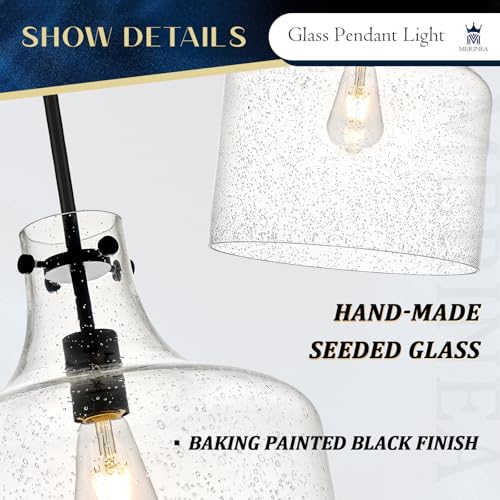 12" Black Seeded Glass Pendant Light, Modern Hand-Blown Bubble Glass Hanging Ceiling Light Fixture for Kitchen Island, Dining Room, Hallway, Farmhouse Entryway, E26 Dimmable Pendant Lighting - color: Chain Black-Seeded Glass