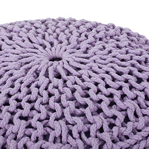 Round Boho Pouf Ottoman - Cable Knitted Cord Boho Pouffe - Stuffed Poof Accent Beanbag Footrest for Living Room - Nursery - Bedroom - Covered Patio - Study Nook (20"x20"x13") (Lavender) - color: Lavender