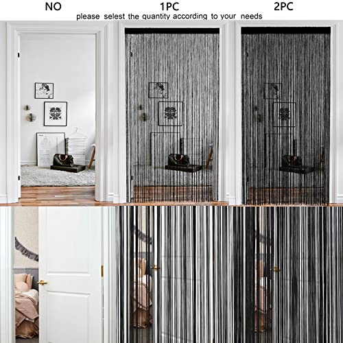 HSYLYM Spaghetti String Curtains for Doorways Privacy Door Frame Tassel Hippy Wall Kitchen Hallway Boho Fringe Curtain Hanging Door Room Dividers Decor 1 Panel（39×79in/100×200cm,Black） - color: Black, size: 39"W x 79"L (Pack of 1)