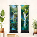 seewan 2 Pack Long Vertical Wall Tapestry, Boho Nature Landscape & Floral Aesthetic Wall Hanging for Bedroom Living Room Home Decor, Long Narrow Art Tapestry with Sunrise Mountain Botanical Designs, 13" × 51" (Waterfall Jungle Glow, 13"Wx51"H, Unframed) -