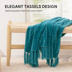 RECYCO Throw Blanket Soft Cozy Chenille Throw Blanket with Fringe Tassel for Couch Sofa Chair Bed Living Room (Teal, 50'' x 60'') - color: Teal, size: 50'' X 60''