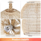 Arturesthome Natural Rattan Pendant Light for Kitchen Island, Woven Lamp Shade Chandelier, Hanging Ceiling Light, Handmade Lampshade Rope Lamp D15.7in*13.7in - size: 15.7″W x 13.7″H