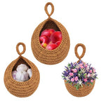 Teardrop Hanging Baskets for Kitchen, Jute Hanging Fruit Baskets Boho Wall Hanging Storage Jute Basket Handwoven Pantry Baskets for Fruit, Vegetable, Potato,Onion, Plante, Set of 3 Sizes (S M L)