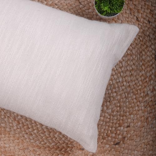 Trade Star Throw Pillow Cover Oblong Pillow Cases 100% Cotton Solid Pillow Cases Handloomed Decorative Pillow Covers Authentic Indian Ethnic Shams for Bed Decor (Ivory Solid, 12x24 Inches) - color: Ivory (Solid), size: 24" x 12" (Pack of 1)