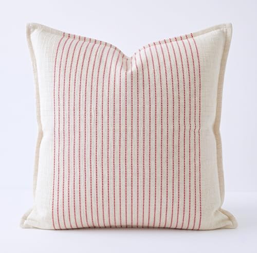 SanVia Cotton Throw Pillow Covers 20x20 – Handwoven Jacquard Texture, Fade-Resistant, No Pilling – Hidden Zipper, Decorative Cushion Cover for Sofa, Couch, Bed – Insert Not Included (Striped, White) - color: Red Siver, size: 20" x 20"