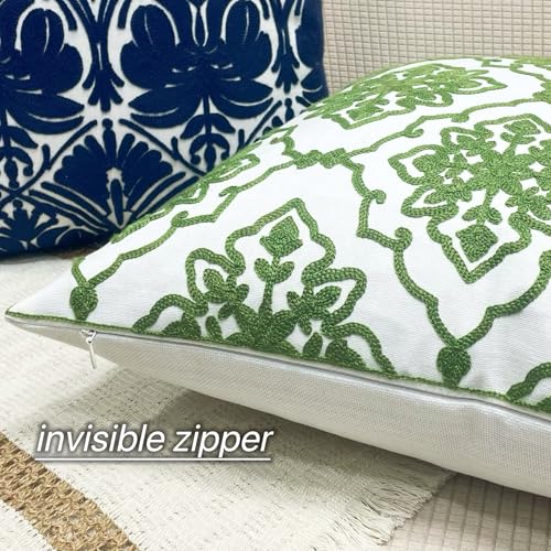 Slow Cow Embroidery Decorative Throw Pillow Cover for Couch Modern Bohemian Flower Accent Pillowcase Cushion Cover 18 X 18 Inches Green - color: Green Bohemian Flower, size: 18" x 18" (Pack of 1)