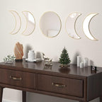 10.4" Raw Acrylic Moon Phase Wall Mirror Set - 5-Piece Boho Celestial Decor for Living Room Bedroom Entryway, Easy Stick-On Installation, Shatterproof Safety Design