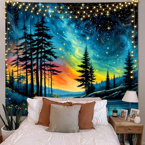 TVTLTVT Forest Starry Tapestry Wall Hanging Colorful Starry Sky Misty Forest Wall Tapestry Galaxy Night Sky Landscape Becoration for Home Decor Bedroom Living Room Wall Decor Gift 59x51in - color: S05-Forest Starry