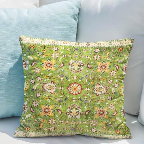 Snycler Boho Throw Pillow Covers Farmhouse Home Decor for Sofa Porch Patio Bed Room Outdoor，Set of 2，Bohemian Carpet Throw Pillows for Couch Decorative Pillow Cases，18x18inch,Green - color: Floral-green, size: 18" x 18" (Pack of 2)