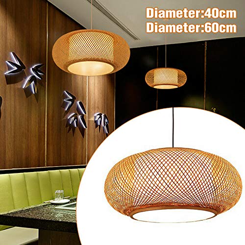 Hand-Woven Bamboo Pendant Light, Lantern Lamp Rattan Single Light Weaving Natural Wooden Ceiling Hanging Fixture with Adjustable Cord for Kitchen Dining Room Restaurant Farmhouse - color: Dome, Style 2