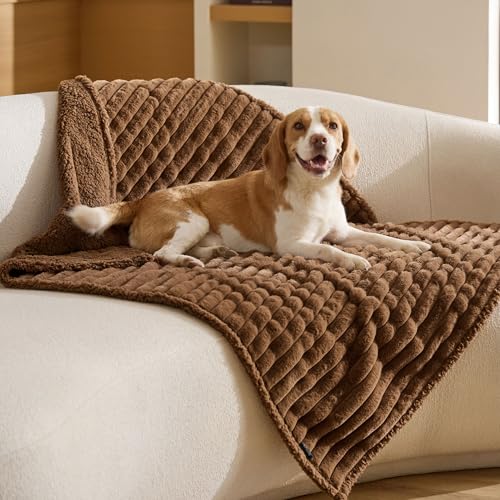 Bedsure ComfyFleece™ Waterproof Dog Blankets for Large Dogs - Soft Pet Cat Blanket Corduroy Fleece for Couch Protector Washable, Cozy Calming Reversible Furniture Protection,40"x50", Camel Brown - color: Camel Brown, size: L(40x50")-1pc
