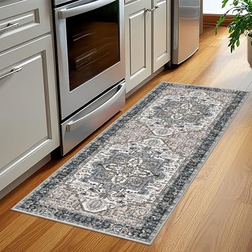 KOZYFLY Runners for Hallways 2x5 Ft Washable Kitchen Runner Rug Boho Runner Rug for Entryway Indoor Printed Oriental Faux Wool Floor Carpet Runner for Laundry Room Kitchen Hall, Black/Taupe/Beige - color: Black/Taupe/Beige, size: 2' x 5' (Runner)