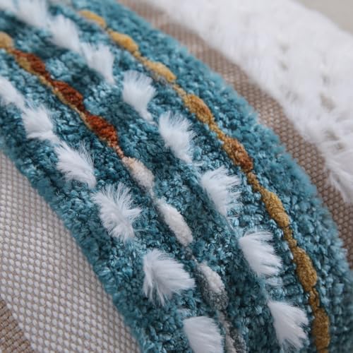 Boho Throw pillow covers 18x18 set of 2 farmhouse decorative Couch pillow covers neutral Accent throw pillows covers striped outdoor cushion covers square textured chenille pillow cases for sofa bed - color: Z New Teal