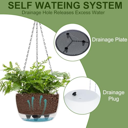BAYN 2 Packs Solar Hanging Basket Planters for Plants Outdoor, Self Watering Blue Flower Plants Pots with Solar Light Drainer for Balcony Patio Garden Outdoor Decoration - color: Dark Blue