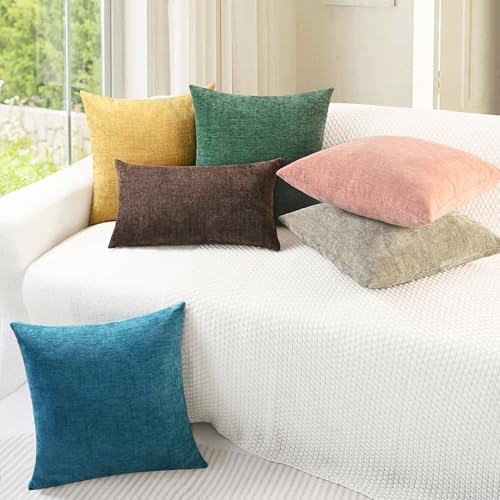 CaliTime Throw Pillow Covers Decorative 16 X 16 Inches Pack of 2 Cozy Soft Chenille Cushion Cases for Couch Sofa Bed Living Room Home Gold - color: Gold, size: 16" x 16" (Pack of 2)