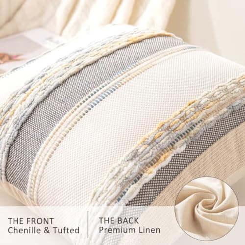 Boho Throw Pillow Covers 18x18 Set of 2 Farmhouse Decorative Cushion Case Striped Square Pillows Cover Chenille Pillow Cases Accent Neutral Pillowcase for Sofa Couch Bed,Orange-Gray - color: Orange-gray Stripe