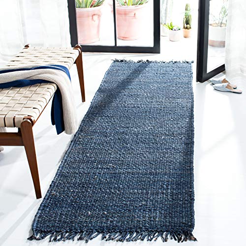SAFAVIEH Natural Fiber Collection Runner Rug - 2'6" x 6', Navy, Handmade Boho Fringe Woven Jute, Ideal for High Traffic Areas in Living Room, Bedroom (NF368N) - color: Navy, size: 2'6" x 6' (Runner)