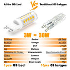 ALIDE G9 Led Bulbs Dimmable 3W Replace 20W 25W 30W Halogen Equivalent,2700K Soft Warm White, AC120V G9 Clear T4 Bi-pin Led Bulbs for Chandelier Pendant Wall Home Lighting,300LM,360 Deg,10Pack - color: 3w 2700k Warm