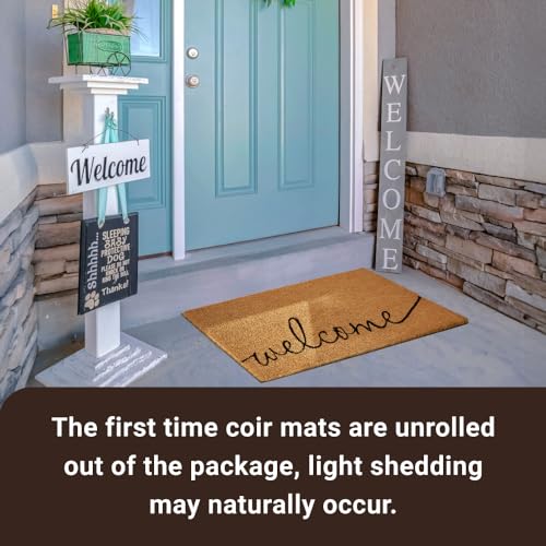 KANKUN Coco Coir Door Mat with Heavy Duty Backing, Welcome Doormat (17" x 30"), Doormat Entrance (Welcome1-1Pack) - color: Welcome1 - 1pack