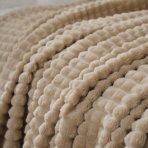 Puncuntex Flannel Fleece Beige Throw Blanket 50"×60",Super Soft Plush Cozy Blanket with 3D Jacquard Square Grid Design Luxury for Couch Sofa Chair,Khaki - color: Khaki, size: 50"×60"