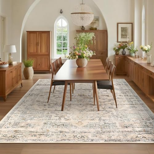 GarveeHome Washable Area Rug 3x5 Vintage Living Room Rug Floral Rugs Carpet Stain Resistant Distressed Rugs Indoor Floor Cover for Bedroom Dining Room Home Office Beige - color: Beige, size: 3' x 5' (Rectangular)