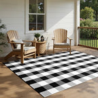 joybest Buffalo Plaid Rug 5 x 7 ft Black and White Checkered Area Rug Cotton Hand-Woven Indoor Outdoor Rugs Carpet for Patio, Living Room, Dining Room, Bedroom - size: 5' x 7' (Rectangular)