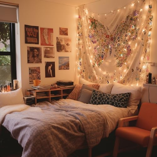 Damanse Butterfly Tapestry Wall Hanging Cute,Boho Wall Tapestry for Bedroom Aesthetic,Flower Living Room Decor for Teen Girls (White, 49.20" x 59.10") - color: White, size: 59.1"L x 49.2"W