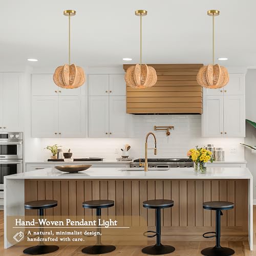 Rattan Pendant Light 12.6 in Hemp Rope Rattan Light Fixture Woven Pendant Wicker Chandelier Boho Chandelier for Hallyway - color: 12.5" Natural