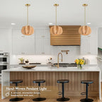 Rattan Pendant Light 12.6 in Hemp Rope Rattan Light Fixture Woven Pendant Wicker Chandelier Boho Chandelier for Hallyway - color: 12.5" Natural