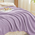 EMME Cotton Throw Blanket for Couch Soft Muslin Blankets 50"x60" Lightweight Breathable Blanket All Season Gauze Blanket, Lavender - color: 07 - Lavender, size: Throw (50" x 60")
