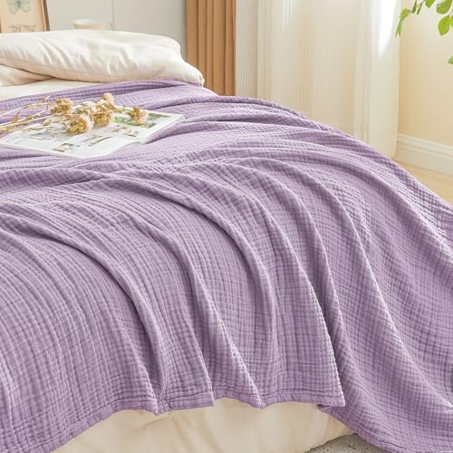EMME Cotton Throw Blanket for Couch Soft Muslin Blankets 50"x60" Lightweight Breathable Blanket All Season Gauze Blanket, Lavender - color: 07 - Lavender, size: Throw (50" x 60")