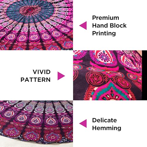 raajsee Indian Cotton Purple Tapestry Mandala Wall Hangings, Hippie Tapestries,Boho Throw Bohemian Bedding, Beach Blanket, Yoga Meditation Rugs Queen Bedspread Queen (82x92 Inches / 210x232 Cms) - color: Purple, size: 92"L x 82"W