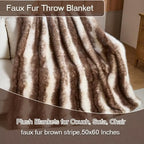 Luxury Fluffy Faux Fur Throw Blanket,Thick Fluffy Silky Fuzzy Cozy Blanket,Plush Blankets for Couch, Sofa, Chair, Bed-Faux Fur Brown Stripe 50 * 60inch - color: Faux Fur Brown Stripe, size: Throw (50" x 60")