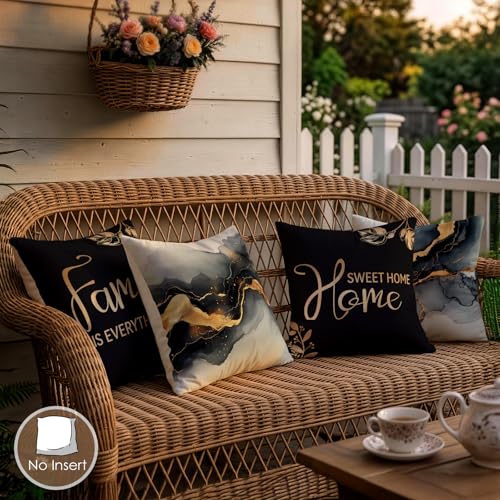 OBSEDE Black Gold Marble Sweet Home Decorative Throw Pillow Covers 18 × 18 in, Set of 4, Couch Cushion Cases Inserts for Sofa Bed Living Room Home Decor, Single-Sided Print - color: Black Gold Marble Sweet Home, size: 18" x 18" (Pack of 4)